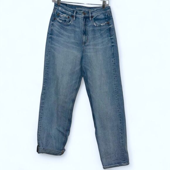 American Eagle BAGGY Jean SZ 6 Regular distressed light wash 100% cotton hi-rise - Picture 1 of 5
